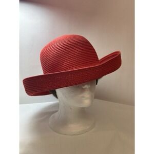 Betmar New York 4" Rolled Brim Straw Red Hat society Boss 7"diameter